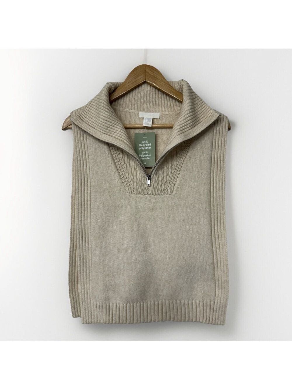 NWT H&M Womens Wrap vest zipper Sweater Chino knit collar sleeveless Onesize